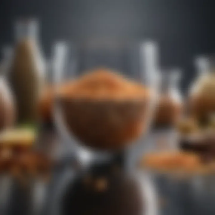 A close-up of various culinary ingredients being emulsified.