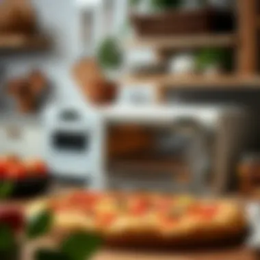 A kitchen scene where a toaster oven and a pizza oven complement each other, enhancing the cooking experience.