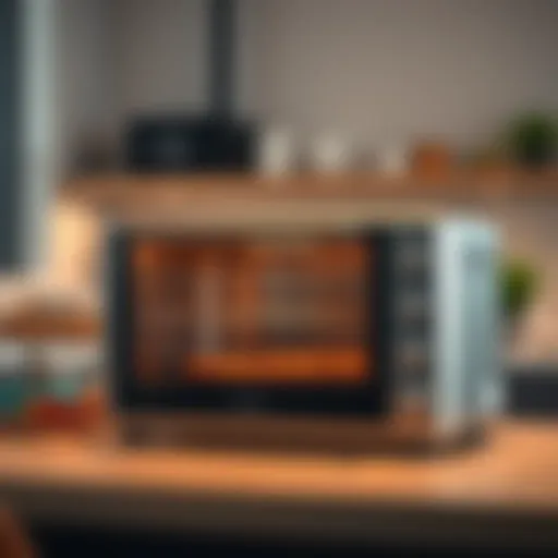A stylish toaster oven showcasing its sleek design and versatility in a modern kitchen setting.
