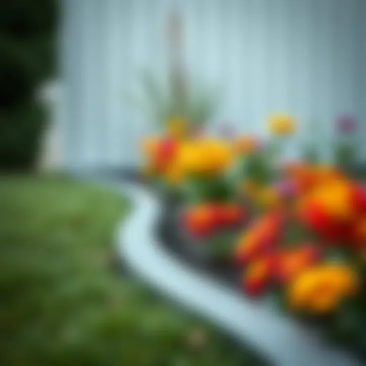 Sleek metal garden edging outlining a vibrant flower bed