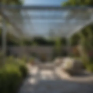 Modern aluminum pergola in a contemporary garden