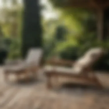 Elegant Teak Lounge Chairs in a Serene Garden Setting Elegant teak lounge chairs in garden