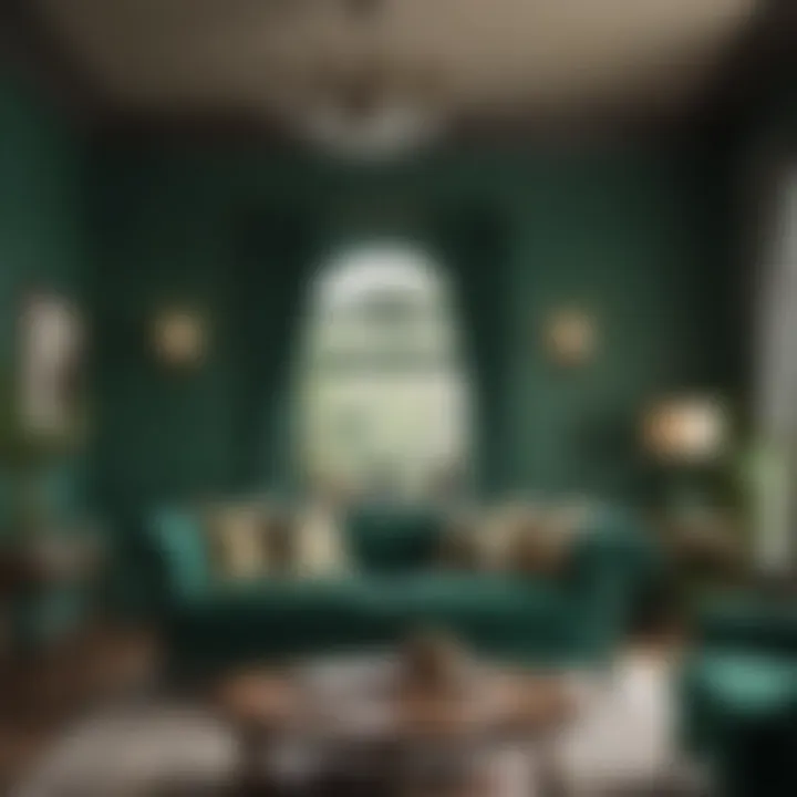 Traditional living room with an emerald green couch blending seamlessly into the decor