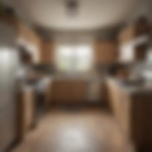 A cluttered U-shaped kitchen before remodeling, showcasing outdated appliances and limited counter space