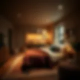 Cozy basement bedroom with warm lighting and stylish decor