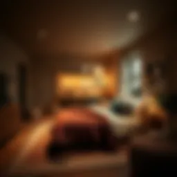 Cozy basement bedroom with warm lighting and stylish decor