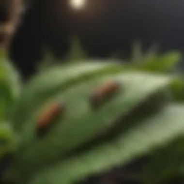 Close-up of aphids on a plant leaf