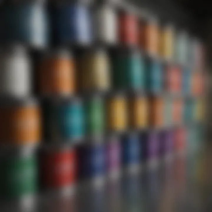 Different types of paint cans lined up