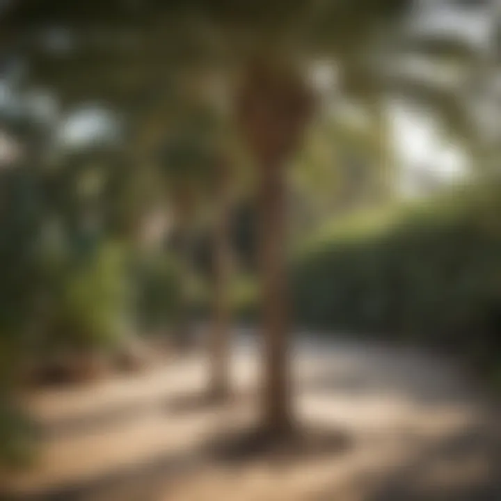 Installation of palm tree support stakes in a garden
