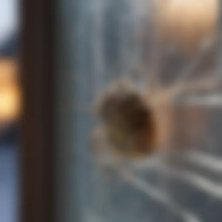 Close-up view of a stink bug on a window during winter