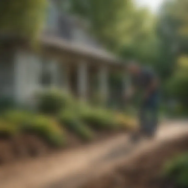 Landscaper assessing yard for cleanup services