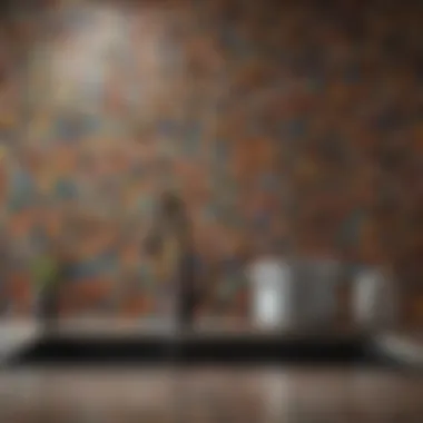 Colorful mosaic tile backsplash creating a vibrant kitchen atmosphere