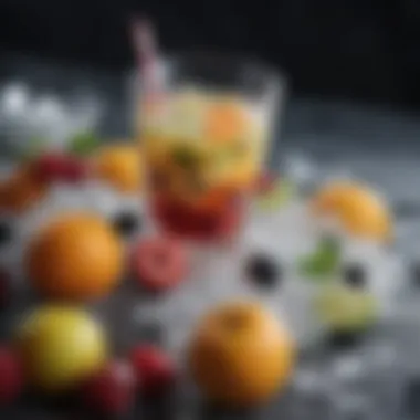 A variety of fruits and beverages enhanced by crushed ice