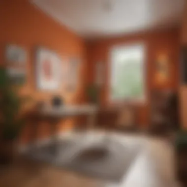 A cozy workspace featuring a warm-toned wall