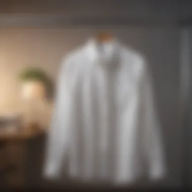 A pristine white shirt hanging to dry after bleaching