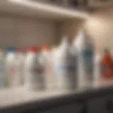 A variety of bleach products displayed on a shelf