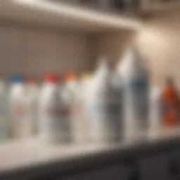 A variety of bleach products displayed on a shelf