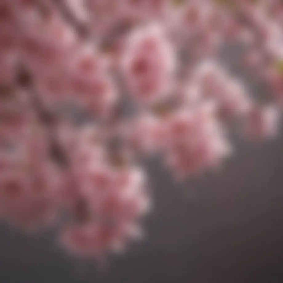 A close-up of weeping cherry tree blossoms showcasing delicate pink petals